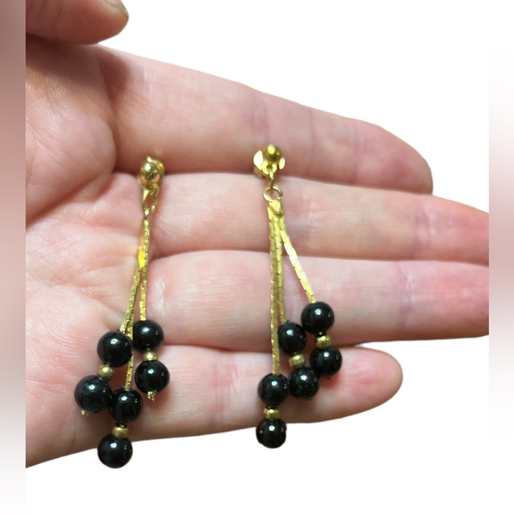 ✨ 3/$15 Gold Tone Black Beaded Dangle Earrings